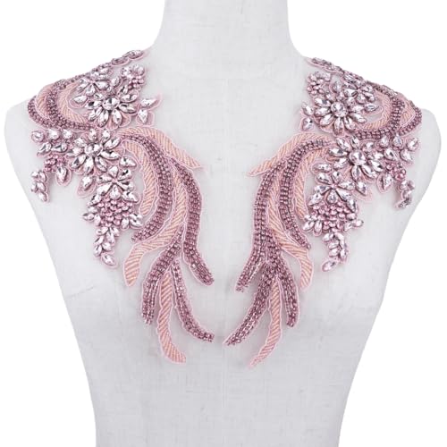 1 Paar handgefertigte Perlen Strass DIY Kleidung Applikationen Patch Blume Applikation Patch für Hochzeitskleid Dekoration (Rosa) von LEIDE