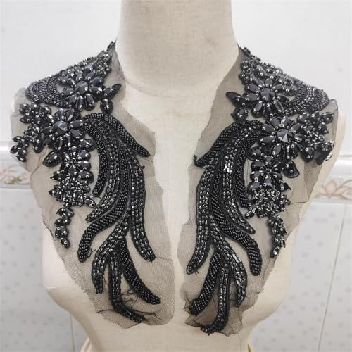 1 Paar handgefertigte Perlen Strass DIY Kleidung Applikationen Patch Blume Applikation Patch für Hochzeitskleid Dekoration (schwarz) von LEIDE