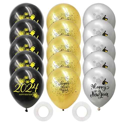 Happy New Year Ballon Neujahr Banner Dekoration für Neujahrsfeiern Schwarz Gold Silvester Deko von LEIDJGUN