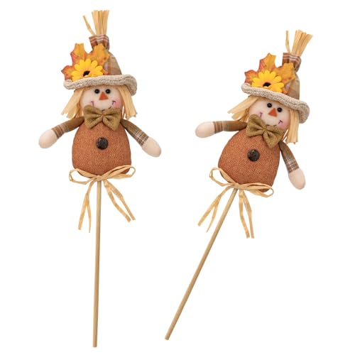 LEIDJGUN 2 Stück Thanksgiving Vogelscheuchen Form Figuren Holz Stick Charaktere für Feiertage Versammlungen und Geschenke Strohpuppen von LEIDJGUN