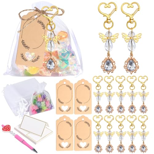 LEIDJGUN 30pcs Crystal Hearts Schlüsselanhänger Und Flügelanhänger Für Taufen Und Hochzeitsgästegeschenke Mit Organza Tasche Und Dankeskarte von LEIDJGUN