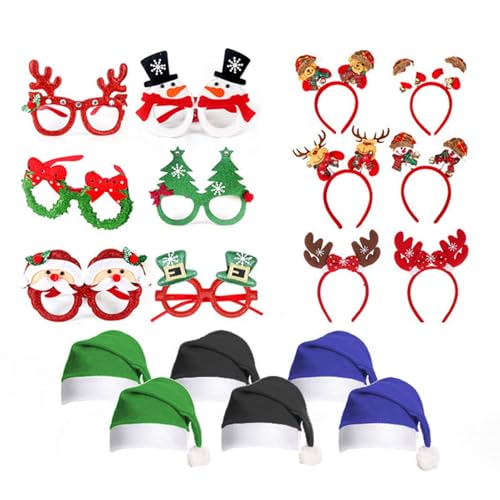 LEIDJGUN Brillenrahmen mit Weihnachtsmotiv für Kinder und Erwachsene, lustiges Brillengestell-Set mit Weihnachtsmütze, Slap Armbändern und Stirnband von LEIDJGUN