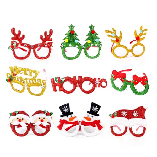 LEIDJGUN Brillenrahmen mit Weihnachtsmotiv für Kinder und Erwachsene, lustiges Brillengestell-Set mit Weihnachtsmütze, Slap Armbändern und Stirnband von LEIDJGUN