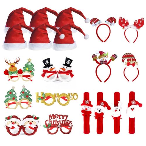 LEIDJGUN Brillenrahmen mit Weihnachtsmotiv für Kinder und Erwachsene, lustiges Brillengestell-Set mit Weihnachtsmütze, Slap Armbändern und Stirnband von LEIDJGUN