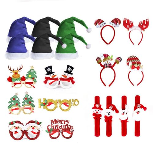 LEIDJGUN Brillenrahmen mit Weihnachtsmotiv für Kinder und Erwachsene, lustiges Brillengestell-Set mit Weihnachtsmütze, Slap Armbändern und Stirnband von LEIDJGUN