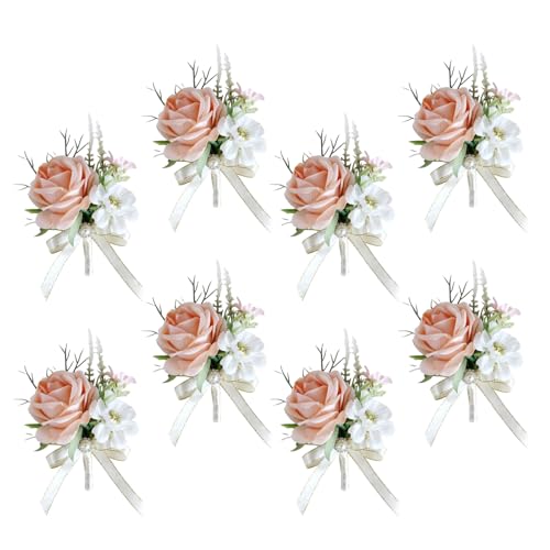 LEIDJGUN Elegantes Hochzeits-Boutonniere-Set für Braut und Bräutigam, handgefertigte Stoffblumennadeln, anspruchsvolle Braut-Korsagen, 8 Stück von LEIDJGUN