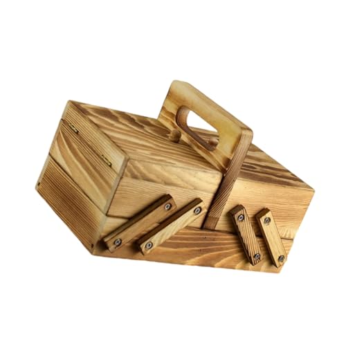 LEIDJGUN Faltbare Aufbewahrungsbox für Nähzubehör mit 4 Fächern, Holz, für Make-up, Schmuck, Organizer von LEIDJGUN