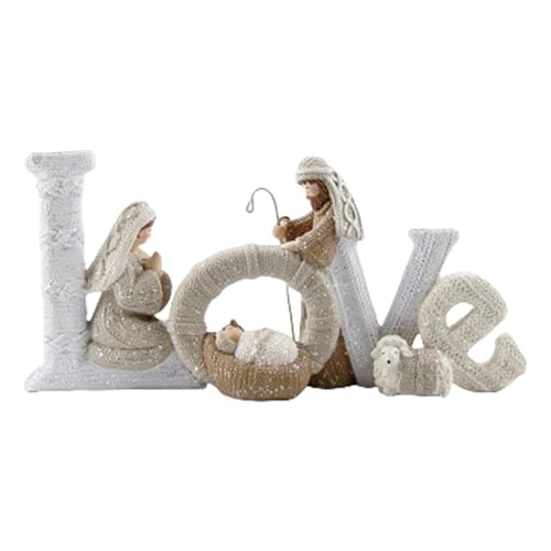 LEIDJGUN Harznativität Display Mit Heiliger Familie Und Liebesstatue Für Winter Home Decoration Religiöse Inspiration Heilige Statue von LEIDJGUN