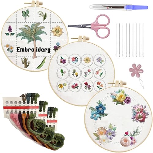 LEIDJGUN Nähset, Top-Stickset mit Blumenmuster, Stickrahmen, handgefertigte Blumenstickerei, Starter-Kits für Damen von LEIDJGUN