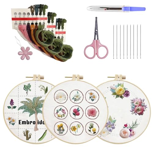 LEIDJGUN Nähset, Top-Stickset mit Blumenmuster, Stickrahmen, handgefertigte Blumenstickerei, Starter-Kits für Damen von LEIDJGUN