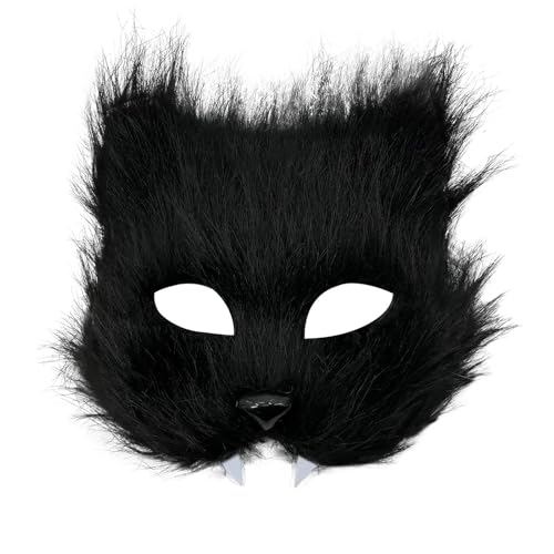 LEIDJGUN Pelzige Katzen, Tiergesicht mit Zähnen, halbes Gesicht, Auge, Halloween, Cosplay, Kostüm für Herren, Maskerade, Halloween von LEIDJGUN