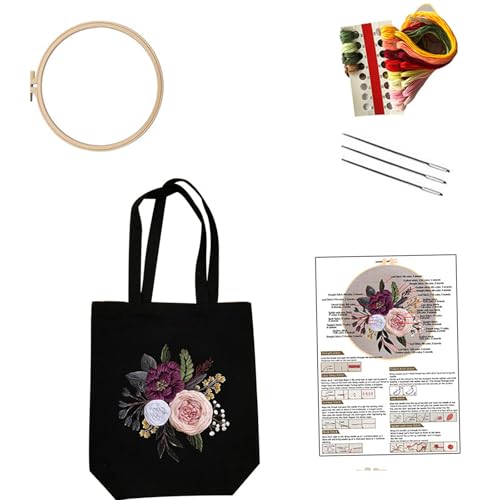 LEIDJGUN Stickset für Segeltuchtaschen, Blumenmuster, Handtaschen-Stickerei, Handarbeit, Tasche, Kreuze, Stickerei-Set von LEIDJGUN