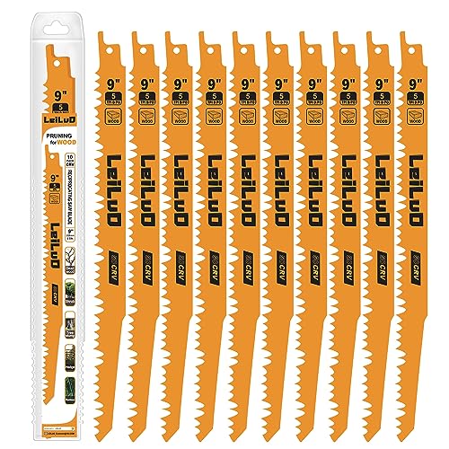 LEILUO 9-Zoll Holz-Säbelsägeblätter 10 Stück CRV Sawzall Blades 5 TPI mit Aufbewahrungskoffer von LEILUO