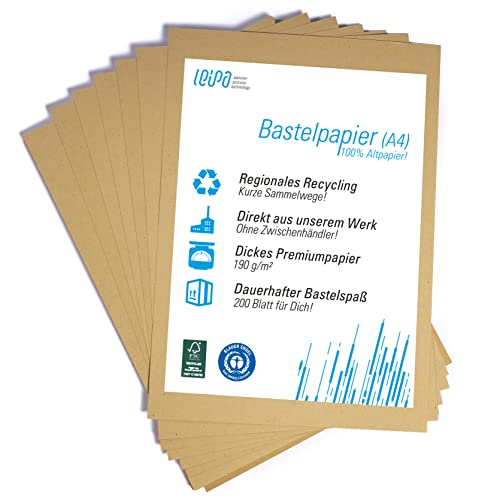 200 Blatt recyceltes Buntpapier Basteln Braun Farbige Pappe Blätter für Kinder A4 190g/m² LEIPA Papier Dekorieren, Tonpapier Bastel-Papier Bastelset Malblock, Vintage/Retro (Braun) von LEIPA passion progress technology