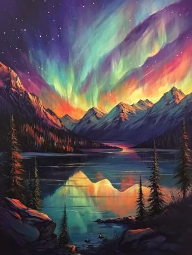 Malen Nach Zahlen Erwachsene Aurora, Malen Nach Zahlen Kinder, Paint by Numbers Adults Berg Malen Nach Zahlen Ab 9 Jahre Mädchen, Bastelset Erwachsene, Wanddeko Geschenke für Frauen 70x95cm -3m30 von LEIRUIMO