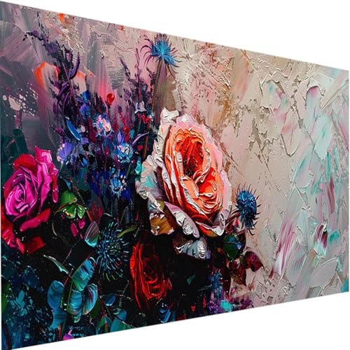 Malen Nach Zahlen Erwachsene Blume, Malen Nach Zahlen Bastelset Erwachsene, DIY Malen Nach Zahlen Kinder Rose mit Pinseln und Acrylfarben Handgemalt Ölgemälde Set für Haus Deko mit Rahmen 90x180cm u-A von LEIRUIMO