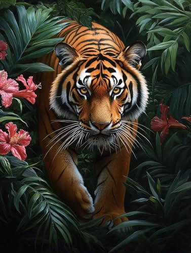 Malen Nach Zahlen Erwachsene Blume, Malen Nach Zahlen ab 7 Jahre Mädchen, Malen Nach Zahlen Tiger mit Pinseln und Acrylfarben, Malen Nach Zahlen Kinder DIY Handgemalt Ölgemälde, Wanddeko 30x40cm -8m98 von LEIRUIMO