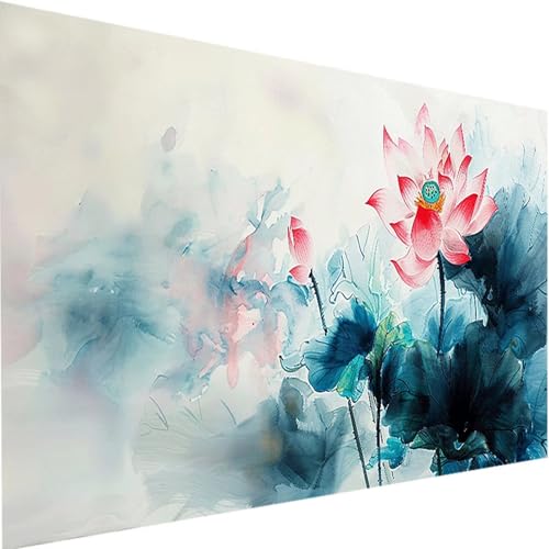 Malen Nach Zahlen Erwachsene Blumen, Malen Nach Zahlen Bastelset Erwachsene, DIY Malen Nach Zahlen Kinder Lotus mit Acrylfarben Handgemalt Ölgemälde Set für Haus Wand Deko, mit Rahmen 80x160cm r-R von LEIRUIMO