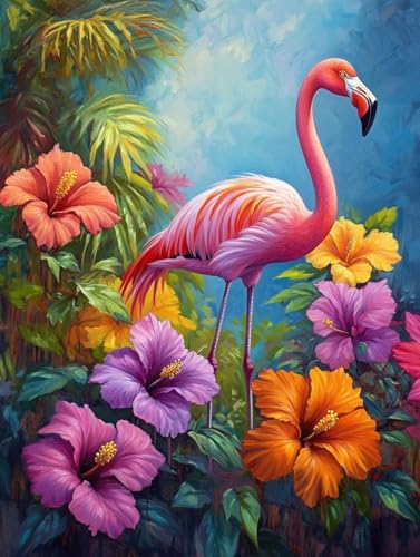 Malen Nach Zahlen Erwachsene Flamingo, Malen Nach Zahlen Kinder, Paint by Numbers Adults Blume Malen Nach Zahlen Ab 9 Jahre Mädchen, Bastelset Erwachsene, Wanddeko Geschenke für Frauen 70x95cm -8m7 von LEIRUIMO