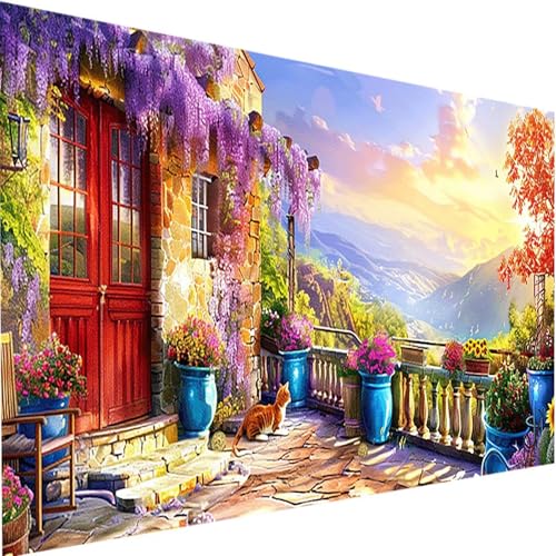 Malen Nach Zahlen Erwachsene Landschaft, Malen Nach Zahlen Bastelset Erwachsene, DIY Malen Nach Zahlen Kinder Garten mit Acrylfarben Handgemalt Ölgemälde Set für Haus Deko, mit Rahmen 80x160cm 2-5 von LEIRUIMO