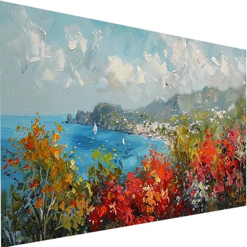 Malen Nach Zahlen Erwachsene Meer, Malen Nach Zahlen Bastelset Erwachsene, DIY Malen Nach Zahlen Kinder Blume mit Pinseln und Acrylfarben Handgemalt Ölgemälde Set für Haus Deko mit Rahmen 80x160cm n-2 von LEIRUIMO