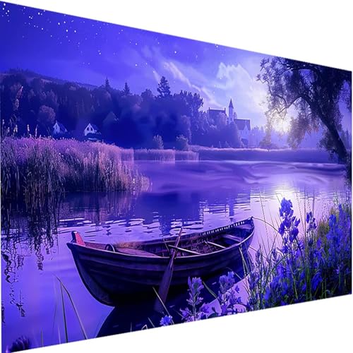 Malen Nach Zahlen Erwachsene See, Malen Nach Zahlen Bastelset Erwachsene, DIY Malen Nach Zahlen Kinder Boot mit Pinseln und Acrylfarben Handgemalt Ölgemälde Set für Haus Deko, mit Rahmen 80x160cm 5-X von LEIRUIMO