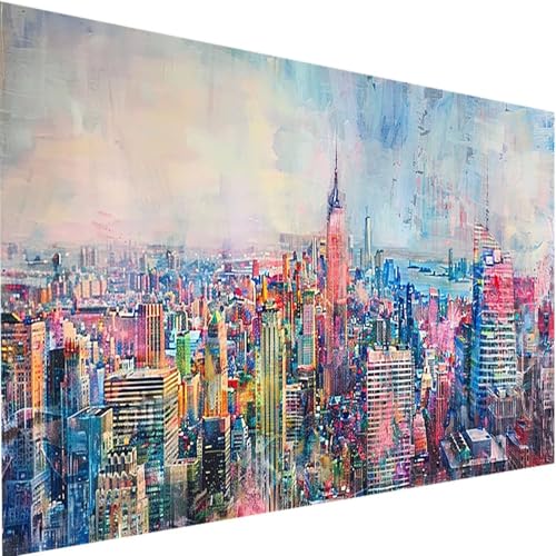 Malen Nach Zahlen Erwachsene Stadt, Malen Nach Zahlen Bastelset Erwachsene, DIY Malen Nach Zahlen Kinder Gebäude mit Acrylfarben Handgemalt Ölgemälde Set für Haus Wand Deko, mit Rahmen 80x160cm 5-3 von LEIRUIMO