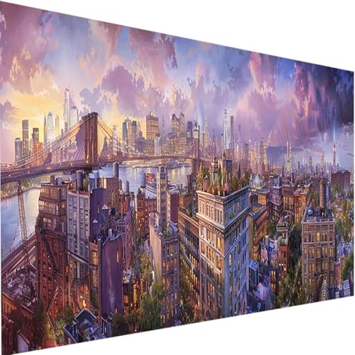 Malen Nach Zahlen Erwachsene Stadt, Malen Nach Zahlen Bastelset Erwachsene, DIY Malen Nach Zahlen Kinder Gebäude mit Acrylfarben Handgemalt Ölgemälde Set für Haus Wand Deko, mit Rahmen 90x180cm x-F von LEIRUIMO