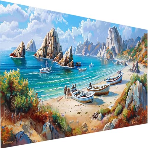 Malen Nach Zahlen Erwachsene Strand, Malen Nach Zahlen Bastelset Erwachsene, DIY Malen Nach Zahlen Kinder Landschaft mit Acrylfarben Handgemalt Ölgemälde Set für Haus Deko, mit Rahmen 80x160cm 0-R von LEIRUIMO