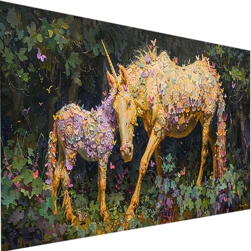 Malen Nach Zahlen Erwachsene Tier, Malen Nach Zahlen Bastelset Erwachsene, DIY Malen Nach Zahlen Kinder Einhorn mit Acrylfarben Handgemalt Ölgemälde Set für Haus Wand Deko, mit Rahmen 80x160cm 8-Q von LEIRUIMO