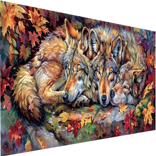 Malen Nach Zahlen Erwachsene Tier, Malen Nach Zahlen Bastelset Erwachsene, DIY Malen Nach Zahlen Kinder Wolf mit Pinseln und Acrylfarben Handgemalt Ölgemälde Set für Haus Deko, mit Rahmen 80x160cm 8-R von LEIRUIMO