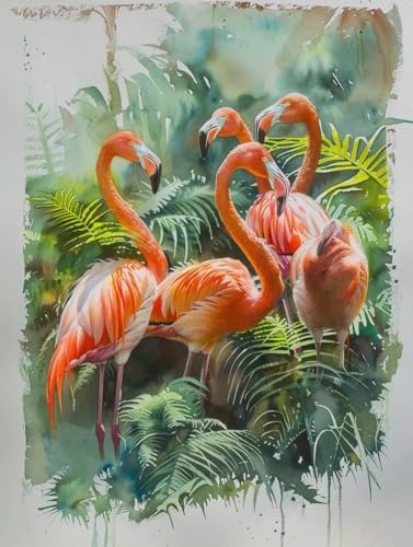 Malen Nach Zahlen Erwachsene Tier, Malen Nach Zahlen ab 7 Jahre Mädchen, Malen Nach Zahlen Flamingo mit Pinseln und Acrylfarben, DIY Handgemalt Ölgemälde Leinwand Set für Wanddeko 30x40cm -1m84 von LEIRUIMO