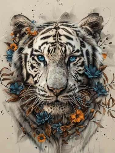 Malen Nach Zahlen Erwachsene Tier Malen Nach Zahlen, Tiger Paint by Numbers mit Pinseln und Acrylfarbe, Malen-Nach-Zahlen Kinder Anfänger DIY Handgemalt Ölgemälde Kit, Wanddeko Geschenk 45x60cm -6m80 von LEIRUIMO