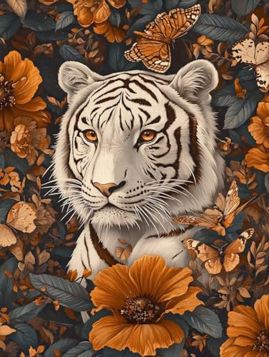 Malen Nach Zahlen Erwachsene Tier Malen Nach Zahlen, Tiger Paint by Numbers mit Pinseln und Acrylfarbe, Malen-Nach-Zahlen Kinder Anfänger DIY Handgemalt Ölgemälde Kit, Wanddeko Geschenk 45x60cm -9m60 von LEIRUIMO