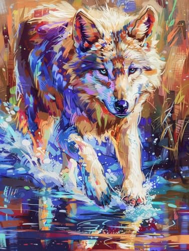 Malen Nach Zahlen Erwachsene Tier Malen Nach Zahlen, Wolf Paint by Numbers mit Pinseln und Acrylfarbe, Malen-Nach-Zahlen Kinder Anfänger DIY Handgemalt Ölgemälde Kit, Wanddeko Geschenk 45x60cm -3m42 von LEIRUIMO