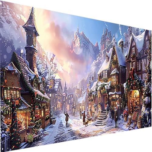 Malen Nach Zahlen Erwachsene Winter, Malen Nach Zahlen Bastelset Erwachsene, DIY Malen Nach Zahlen Kinder Stadt mit Acrylfarben Handgemalt Ölgemälde Set für Haus Wand Deko, mit Rahmen 80x160cm h-2 von LEIRUIMO