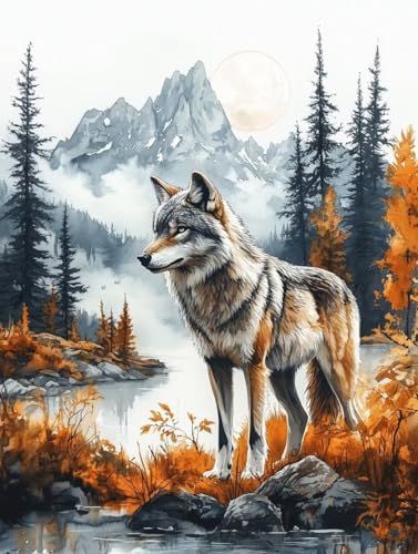 Malen Nach Zahlen Erwachsene Wolf, Malen Nach Zahlen Kinder, Paint by Numbers Adults Berg Malen Nach Zahlen Ab 9 Jahre Mädchen, Bastelset Erwachsene, Wanddeko Geschenke für Frauen 70x95cm -0m69 von LEIRUIMO