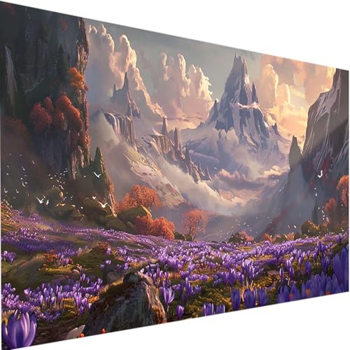 Malen Nach Zahlen Erwachsene mit Rahmen Berg, DIY Handgemalt Ölgemälde Set für Anfänger und Erwachsene, Paint by Numbers Landschaft mit Pinseln und Acrylfarbe zur Heimdekoration Geschenk 100x200cm 2-4 von LEIRUIMO