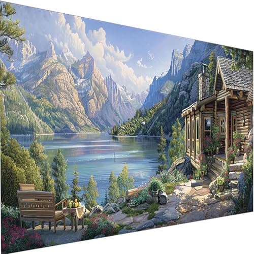 Malen Nach Zahlen Erwachsene mit Rahmen Berg, DIY Handgemalt Ölgemälde Set für Anfänger und Erwachsene, Paint by Numbers See mit 3 Pinseln und Acrylfarbe zur Heimdekoration Geschenk 100x200cm 2-X von LEIRUIMO