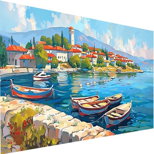 Malen Nach Zahlen Erwachsene mit Rahmen Landschaft, Malen Nach Zahlen Boot DIY Handgemalt Ölgemälde Leinwand Kit für Anfänger, Acrylfarbe Malen Nach Zahlen Kinder 40x80cm für Geschenke Home Dekor 5-V von LEIRUIMO