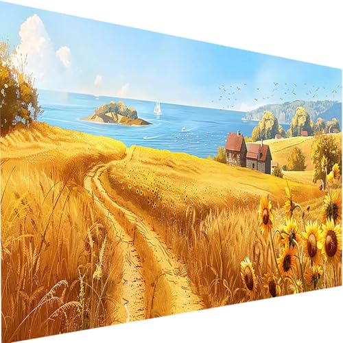 Malen Nach Zahlen Erwachsene mit Rahmen Sonnenblume, DIY Handgemalt Ölgemälde Set für Anfänger und Erwachsene, Paint by Numbers Reisfeld mit Pinseln und Acrylfarbe, Home Deko Geschenk 100x200cm y-M von LEIRUIMO