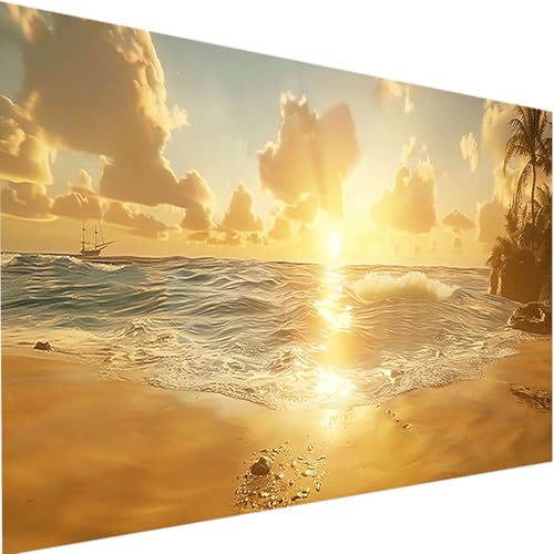 Malen Nach Zahlen Erwachsene mit Rahmen Strand, Malen Nach Zahlen Sonnenuntergang DIY Handgemalt Ölgemälde Kit für Anfänger, Acrylfarbe Malen Nach Zahlen Kinder 40x80cm Geschenke Home Wand Dekor u-Q von LEIRUIMO