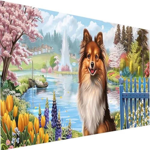 Malen Nach Zahlen Erwachsene mit Rahmen Tier, Malen Nach Zahlen Hund DIY Handgemalt Ölgemälde Leinwand Kit für Anfänger, Acrylfarbe Malen Nach Zahlen Kinder 60x30cm für Geschenke Home Wand Dekor 6-6 von LEIRUIMO