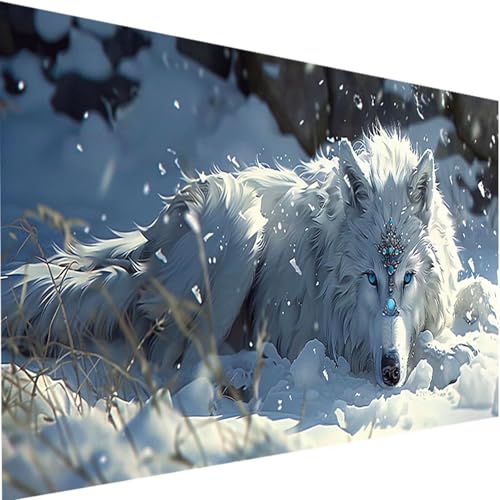 Malen Nach Zahlen Erwachsene mit Rahmen Wolf, DIY Handgemalt Ölgemälde Set für Anfänger und Erwachsene, Paint by Numbers Schnee mit 3 Pinseln und Acrylfarbe zur Heimdekoration Geschenk 100x200cm y-E von LEIRUIMO