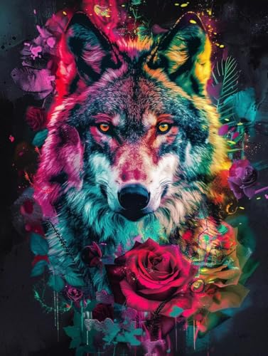 Malen Nach Zahlenn Erwachsene Wolf Malen Nach Zahlen Blume, Malen-Nach-Zahlen für Anfänger Kinder DIY Handgemalt Ölgemälde Set mit Pinseln und Acrylfarben für Zuhause Deko Geschenk 100x135cm -6m22 von LEIRUIMO