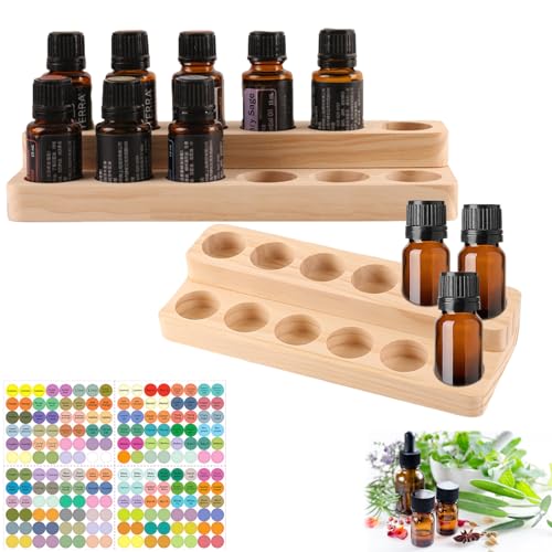 LEKEFETO 2 Ätherisches Öl Display Ständer: Aromatherapie Öle Hölzern Tragen Gestell, Doppelschichtige Aufbewahrungsbox für Ätherische Öle, Ätherisches Öl Box für Duftöle Nagellack(12 Löcher) von LEKEFETO