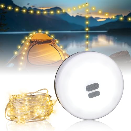 LEKIA Camping Lichterkette Aufrollbar, 2 in 1 Outdoor Lichterkette mit 6 Beleuchtungsmodi, 10M Wiederaufladbare LED Campinglampe Außen Innen, Wasserdichte Camping Zubehör Gadgets für Garten Party Deko von LEKIA