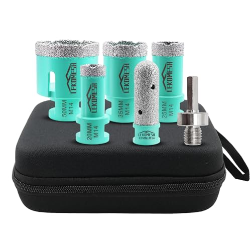 LEKOMESH Diamant Fliesenbohrer Bohrkrone Kit - 6pcs (20/25/35/50mm+20mm Diamant Fingerfräser+Adapter) Für Porzellan Keramik Fliesen Marmor Granit, M14 Gewinde von LEKOMESH