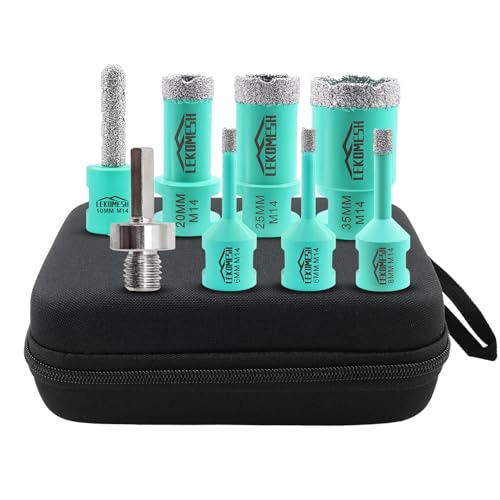 LEKOMESH Diamant Fliesenbohrer Bohrkrone Kit - 8pcs (6/6/8/20/25/35mm+10mm Diamant Fingerfräser+Adapter) Für Porzellan Keramik Fliesen Marmor Granit, M14 Gewinde von LEKOMESH