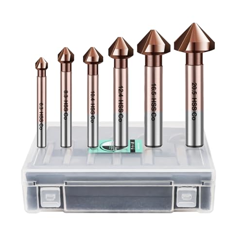 LEKOMESH Kegelsenker Set für Metall - Senker Bohrer Set 6 Stück Ø 6,3-20,5 mm aus HSS Stahl Kobalt-Senkbohrer-Set für Rostfreier Stahl Eisen Aluminium Holz, M35, Rundschaft von LEKOMESH